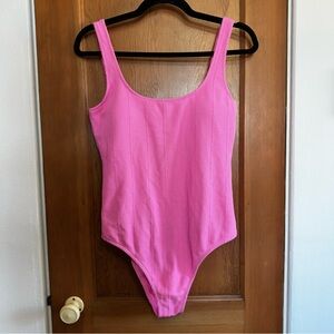 aerie crinkle scoop neck cheeky one piece swimsuit in bubblegum pink